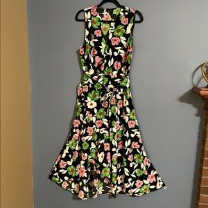 Who What Wear Black Floral Wrap Midi Sleeveless Sundress With Ruffled Asym Hem